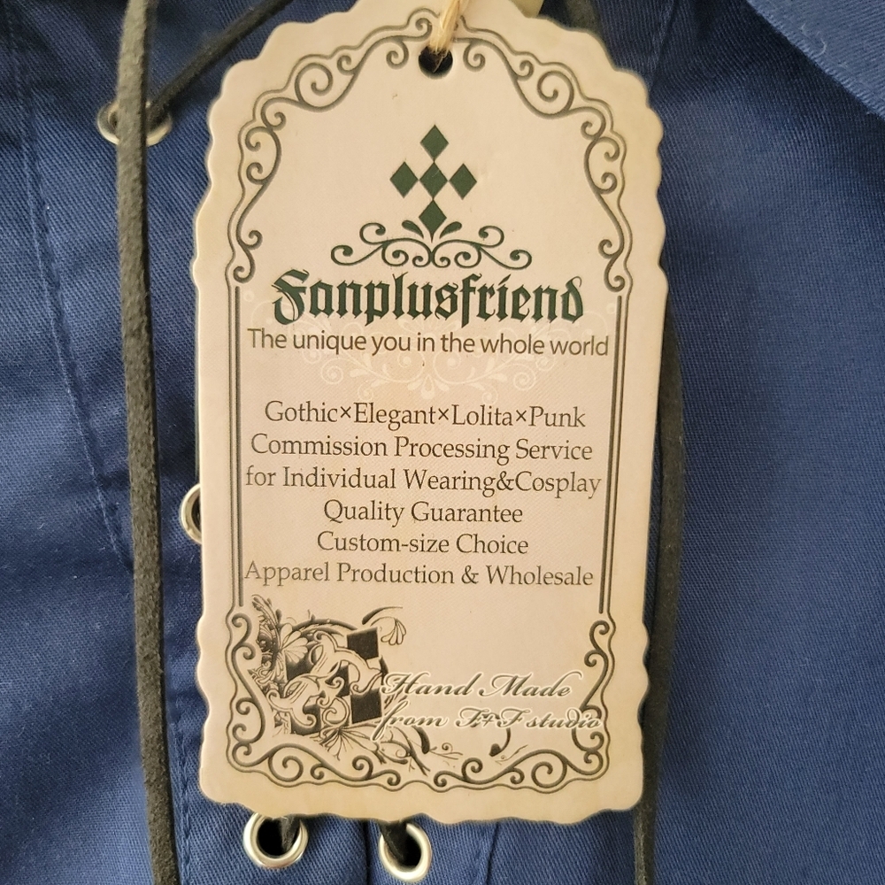 Sz Large NWT Navy Fansplusfriend Renaissance Top Steampunk Gothic Medieval - Picture 10 of 14